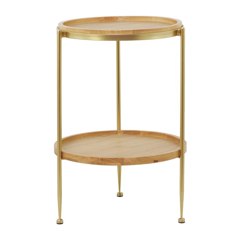 Brown Wood 1 Shelf Accent Table with Gold Metal Legs