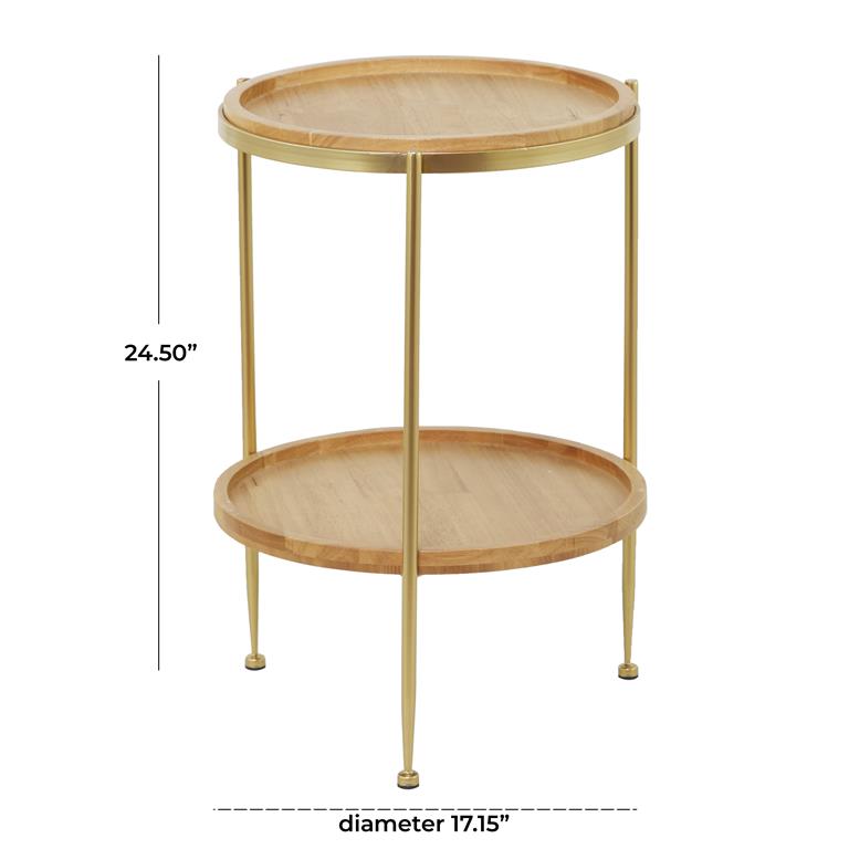 Brown Wood 1 Shelf Accent Table with Gold Metal Legs