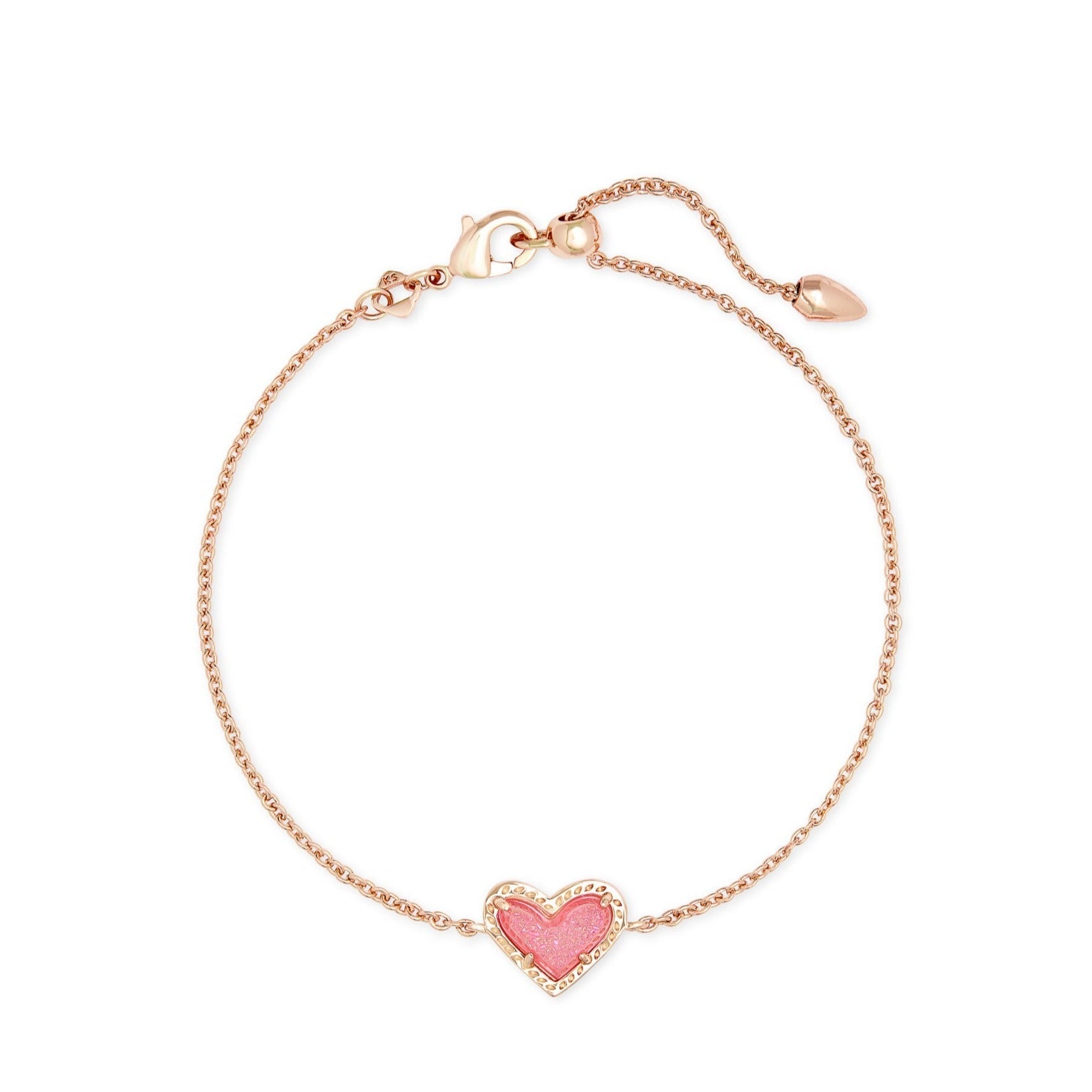 Kendra Scott Ari Heart Delicate Chain Bracelet in Rose Gold Pink Drusy