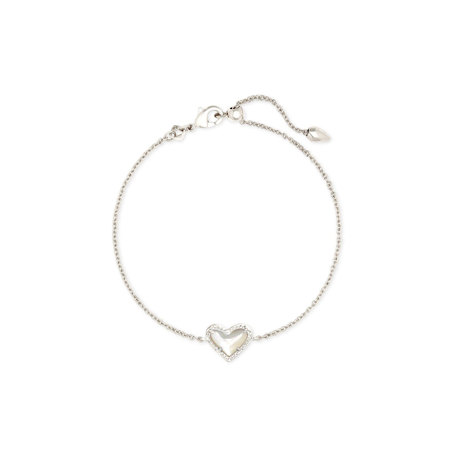 Kendra Scott Ari Heart Delicate Chain Bracelet in Rhodium Ivory Mother Of Pearl