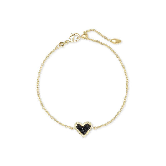 Kendra Scott Ari Heart Delicate Chain Bracelet in Gold Black Drusy