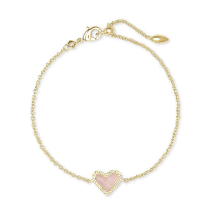 Kendra Scott Ari Heart Delicate Chain Bracelet in Gold Rose Quartz