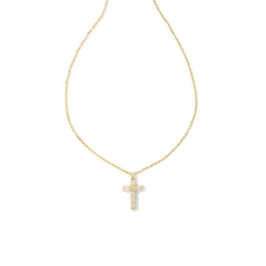 Kendra Scott Gracie Cross Short Pendant Necklace in Gold White Crystal