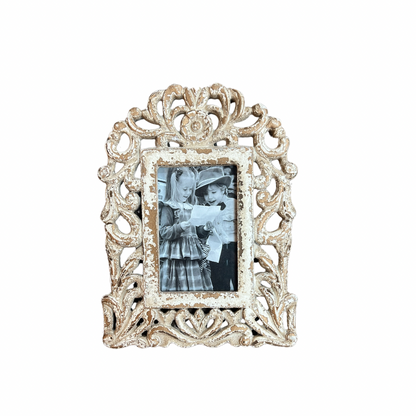 White Wooden Scroll Handmade Intricate Carved  Photo Frame