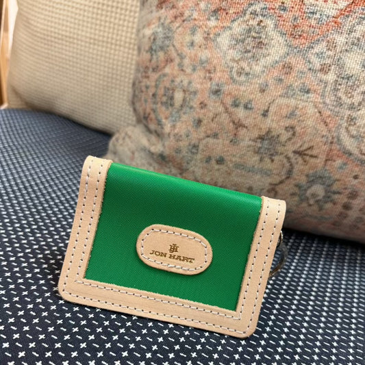 ID Wallet, Green Coated Canvas Gold Foil Jon Hart Logo