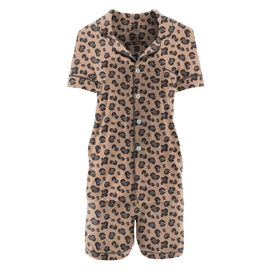 Women's Print Short Sleeve Collared Pajama Set with Shorts