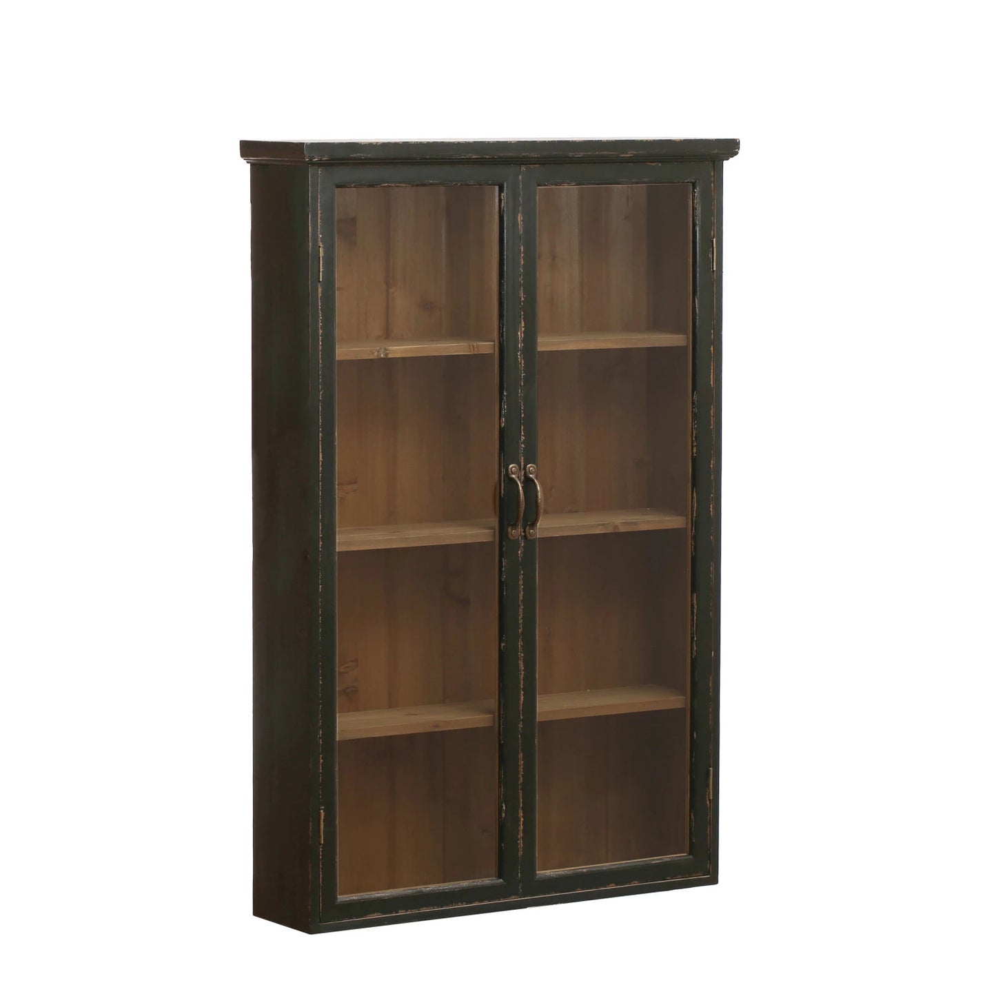 Wood & Glass Display Cabinet w/ 3 Shelves, 2 Doors (Hangs or Sits)