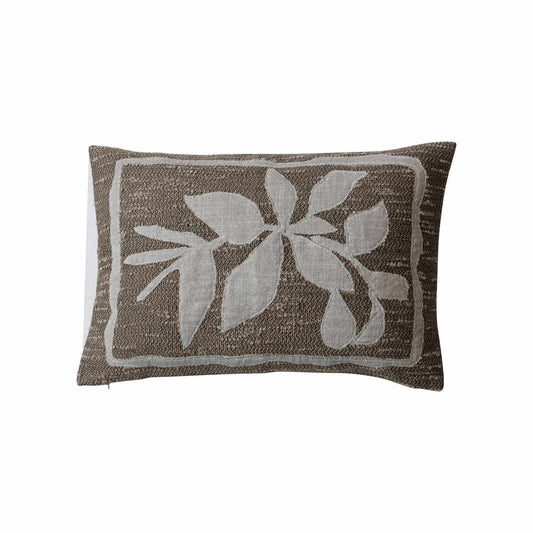 Woven Fabric Indoor/Outdoor Lumbar Pillow w/ Appliqued Botanicals, Brown & Tan | Housewarming Grant & Madi Murphree