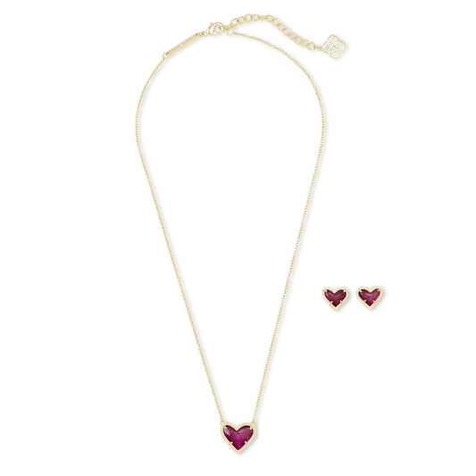 Kendra Scott Ari Heart Pendant & Stud Gift Set in Gold Ivory Mother Of Pearl