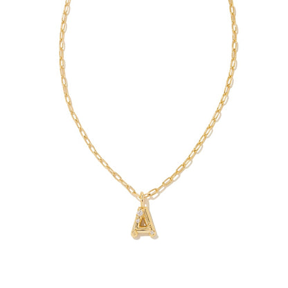 Kendra Scott Gold Metal Crystal Letter Gold Short Pendant Necklace in White Crystal