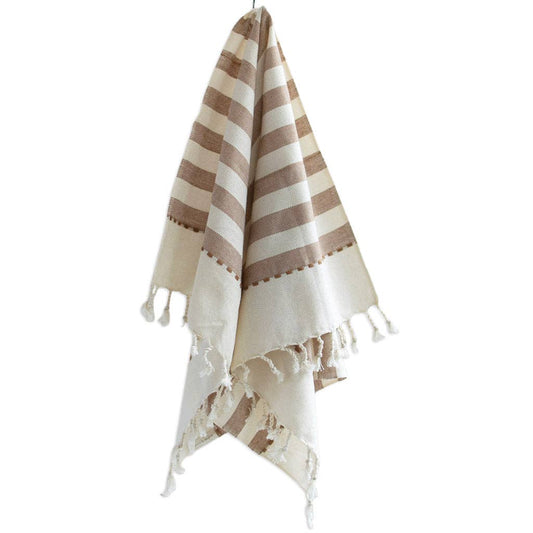 Oversized Woven Hand Towel in Tan Wide Striped | Bridal Shower For Michalla Byrd & Matthew Silvey