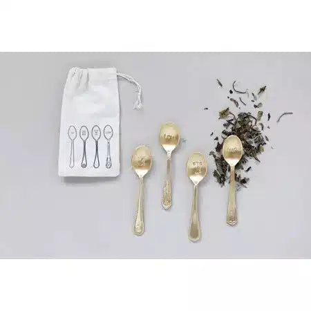 Brass Spoons with Engraved Saying, Set of 4 in Printed Drawstring Bag | Bridal Shower For Michalla Byrd & Matthew Silvey