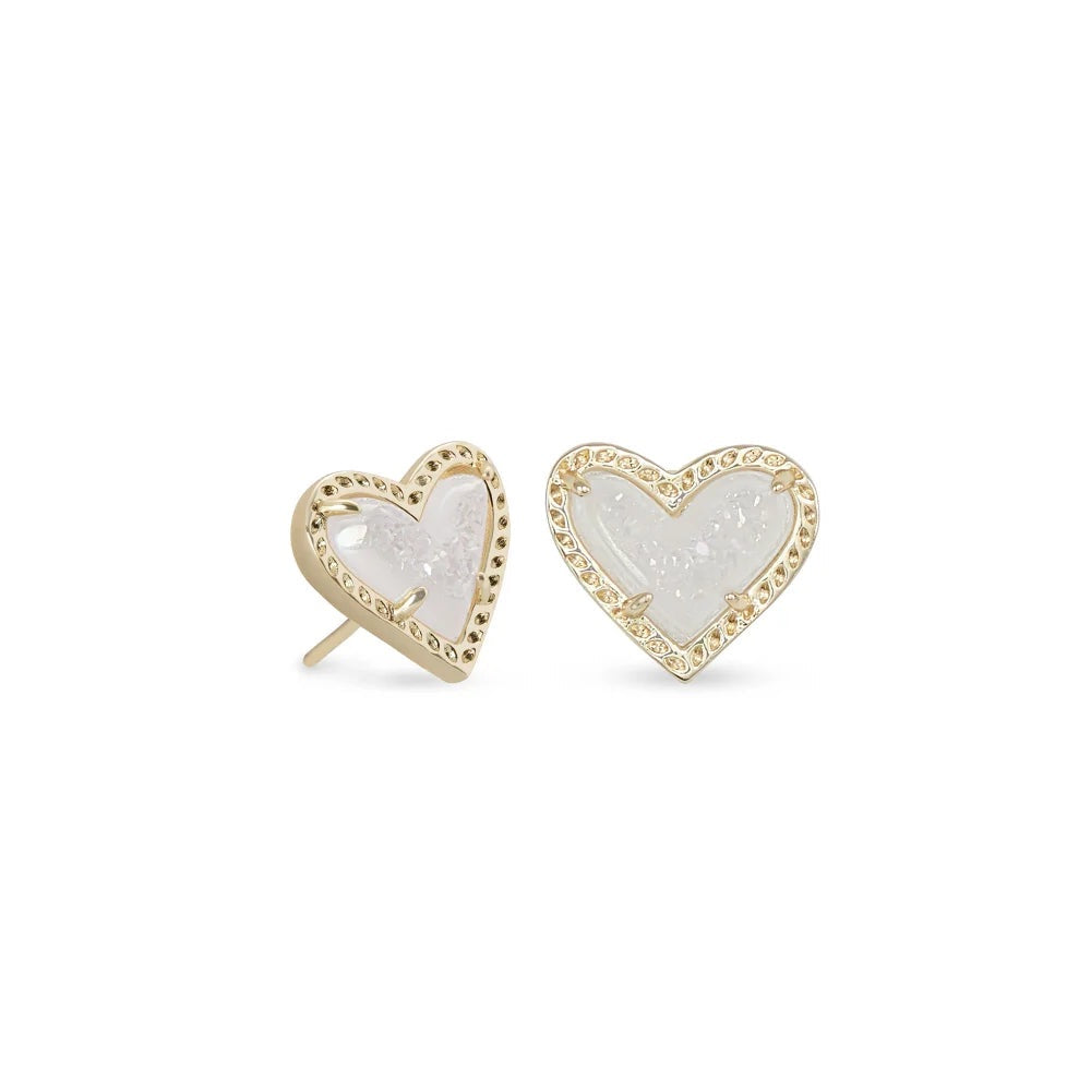 Kendra Scott Ari Heart Stud Earring in Gold Iridescent Drusy