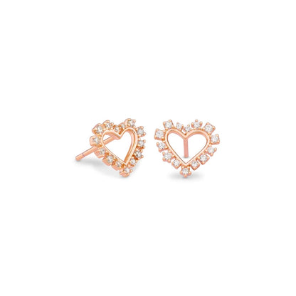 Kendra Scott Ari Heart Crystal Stud Earring in Rose Gold White Crystal