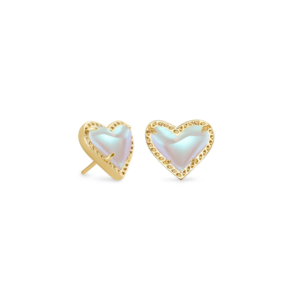 Kendra Scott Ari Heart Stud Earring in Gold Dichroic Glass