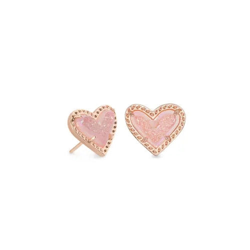 Kendra Scott Ari Heart Stud Earring in Rose Gold Pink Drusy