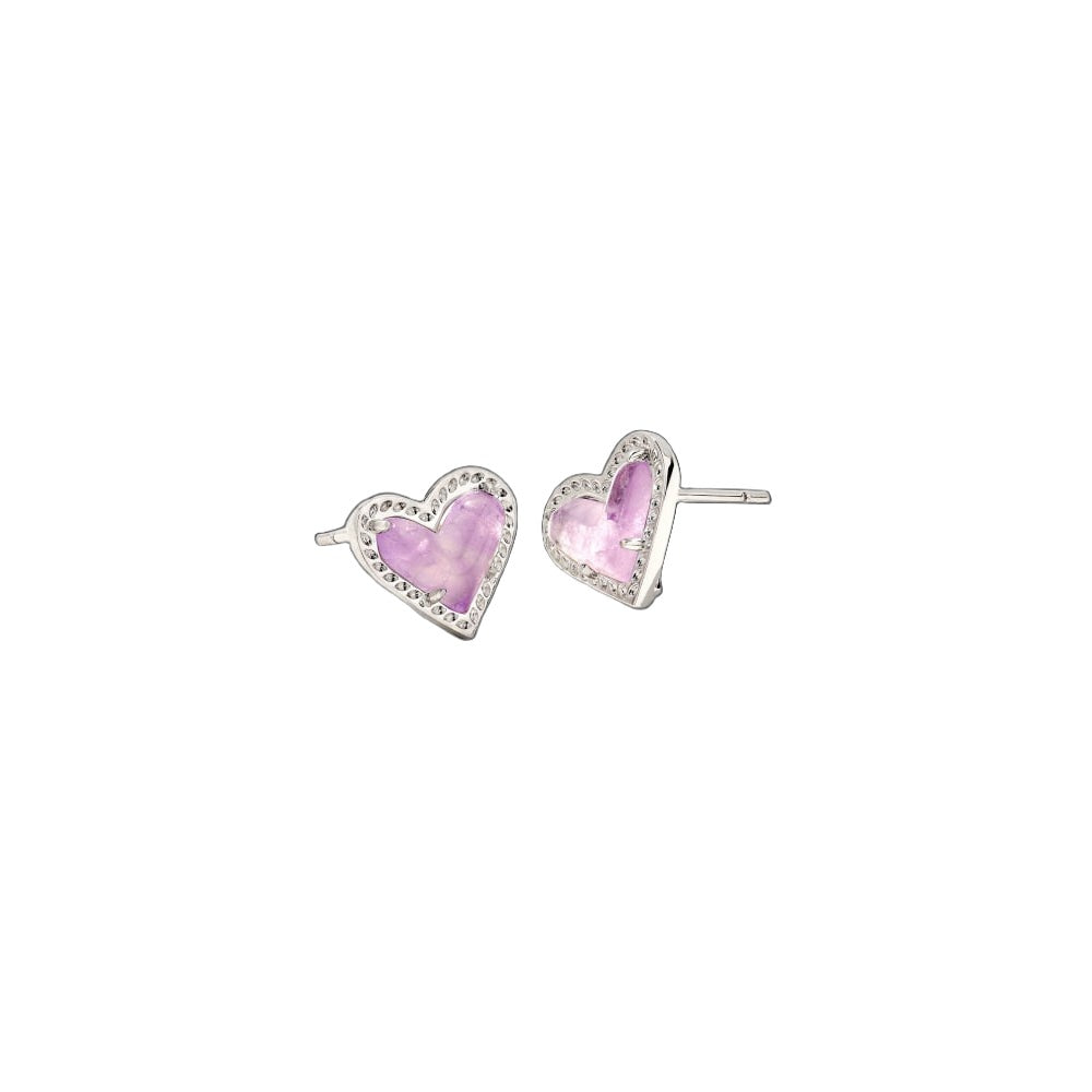 Kendra Scott Ari Heart Stud Earring in Rhodium Platinum Drusy