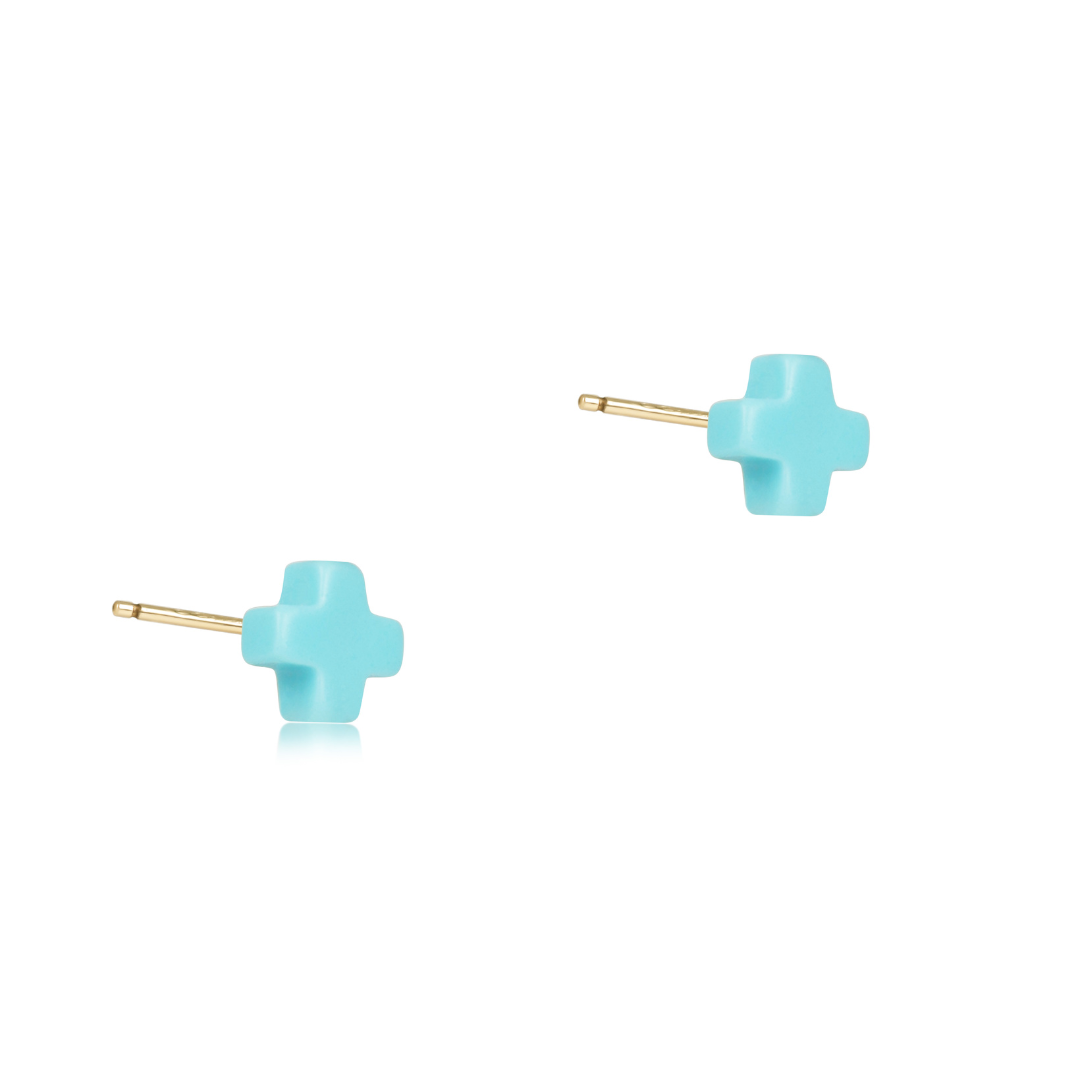 signature cross small stud turquoise