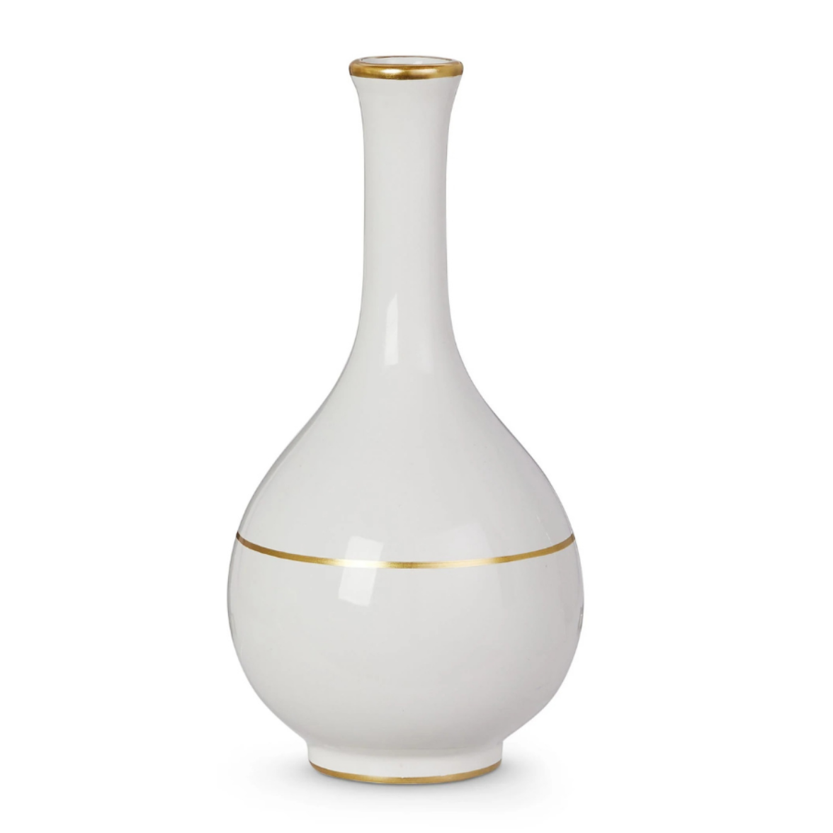 White vase with gold accents on a white background