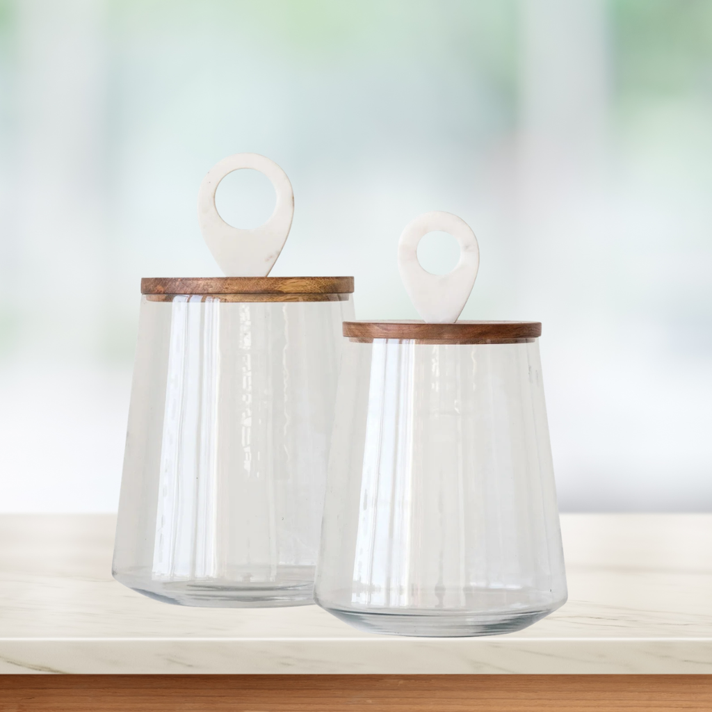 Glass Jars with Wood and Marble Lid