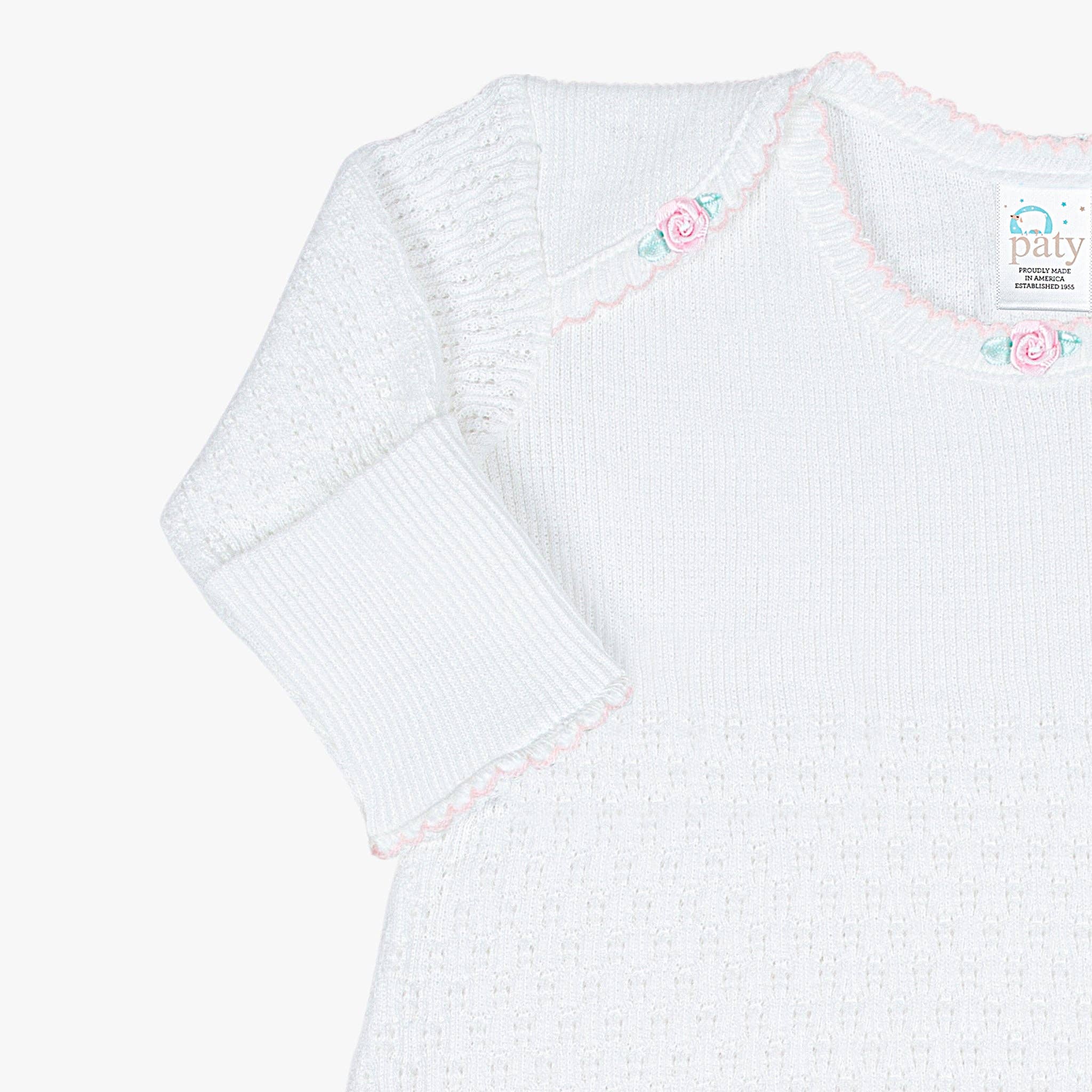 Paty Knit Overlap Shoulder Gown with Rosettes