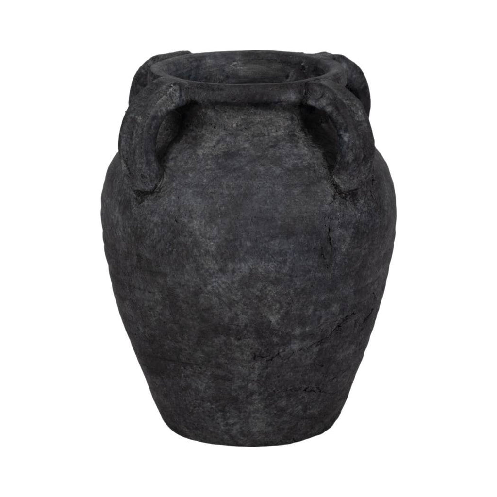 Decorative Vase - Black Pottery Amphora Multi-Handle Jug, 10 in.
