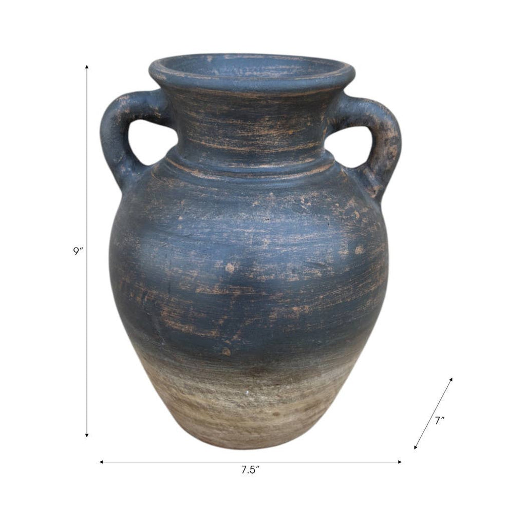 Decorative Vase - Brown Terracotta Amphora with Handles, 9 in.