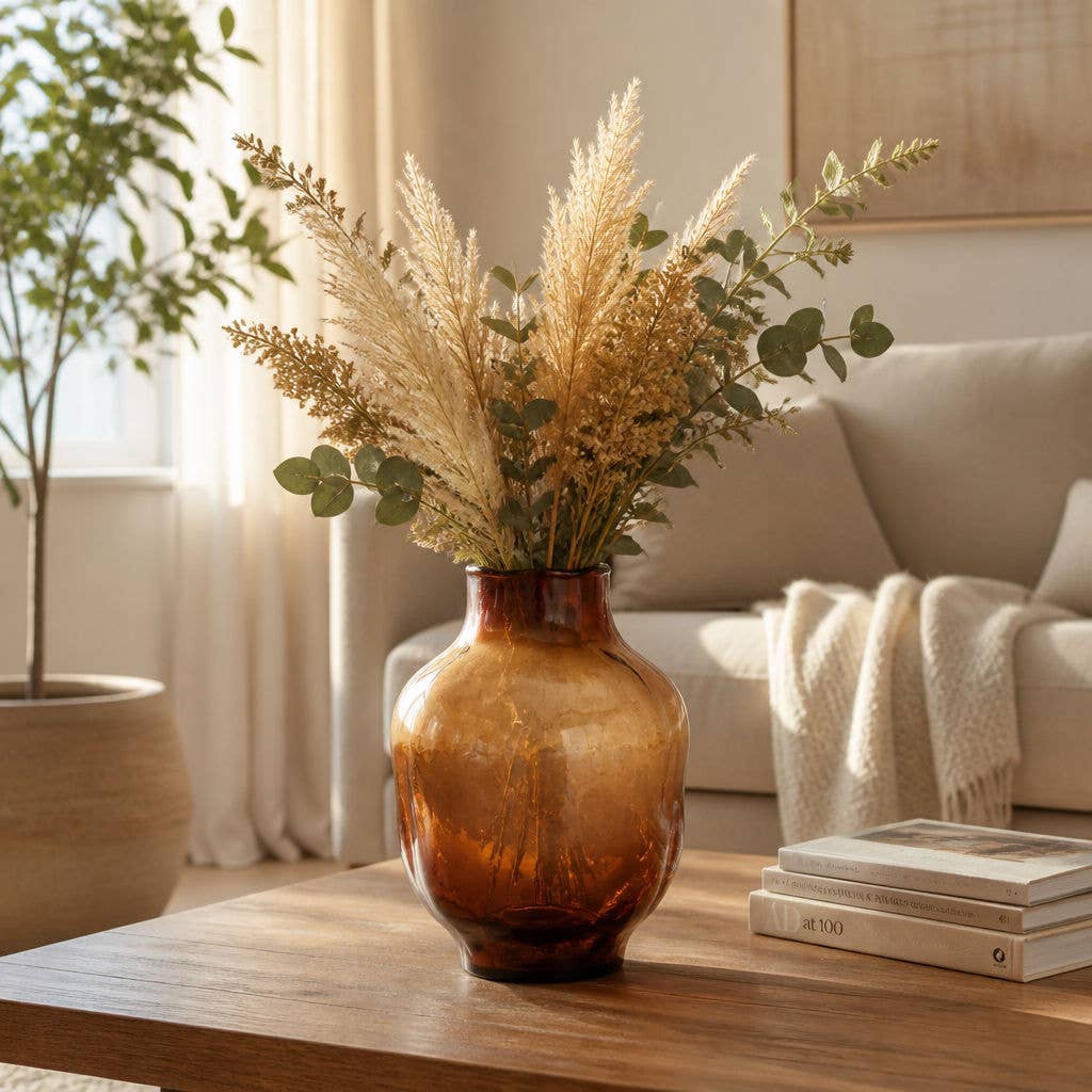 Decorative Vase - Brown Glass Round Decorative Accent, 10 in.