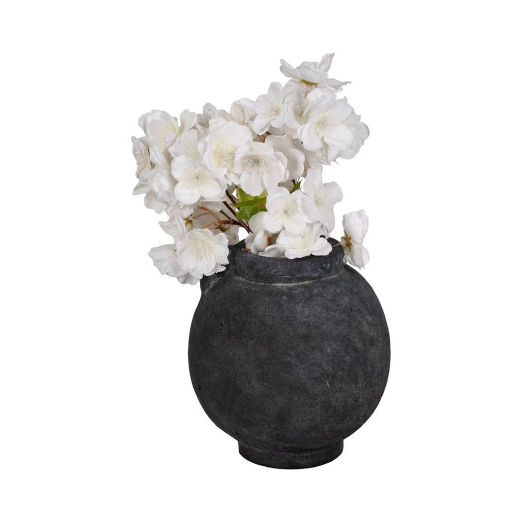 Decorative Vase - Black Ceramic Bulbous with Handle Jug, 7 in.