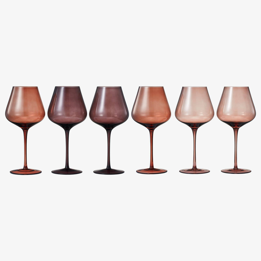 Venus Colored Wine Glass Set, 20oz Glasses Set of 6 (Brown)
