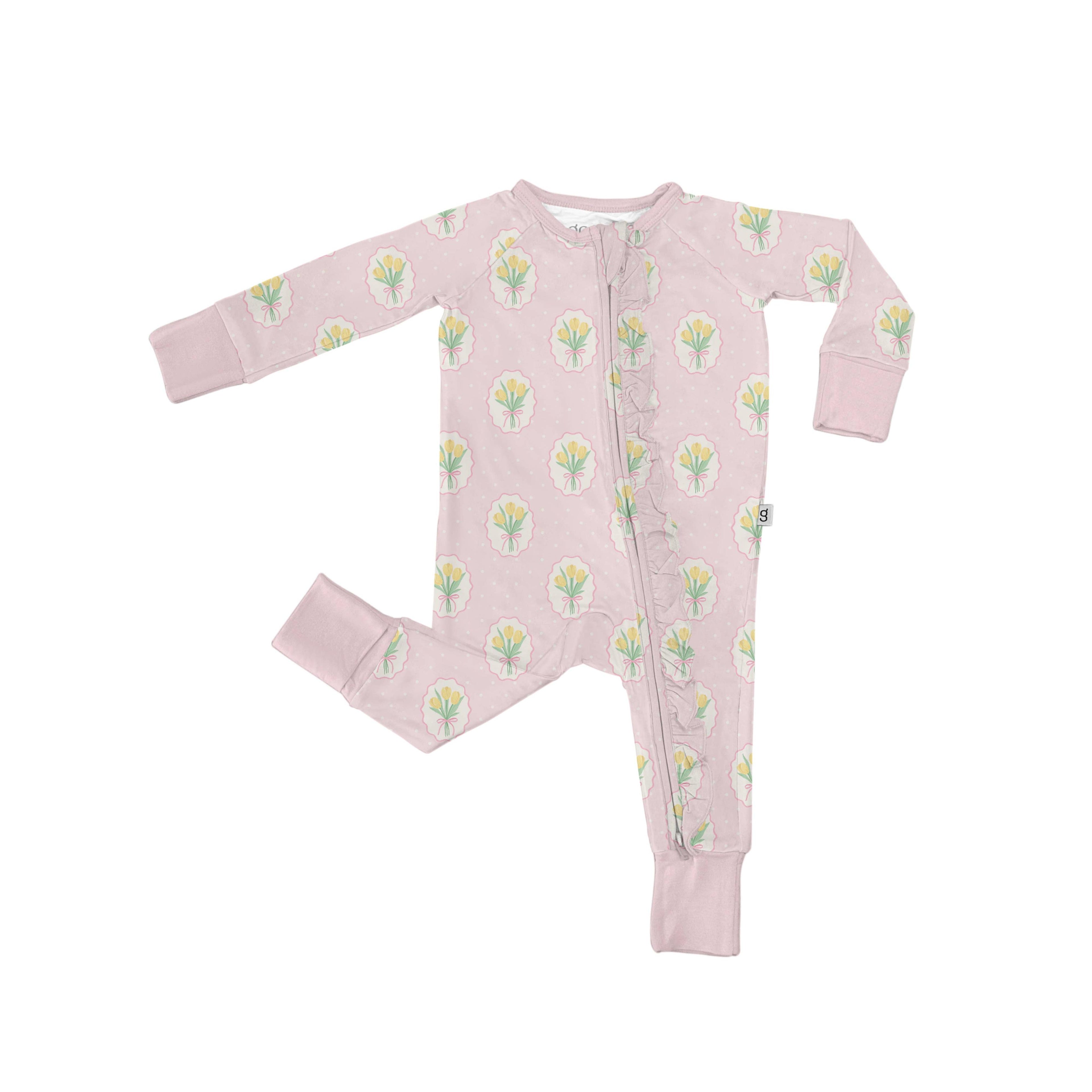Convertible Zip PJ with Ruffles, Fancy Tulips | Baby Shower Maritza Vergara