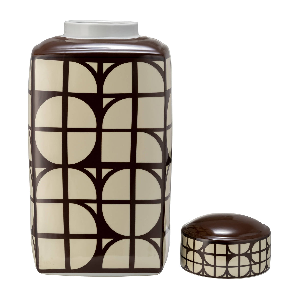 Brown Square Ceramic Decorative Jar with Lid, 18 in.