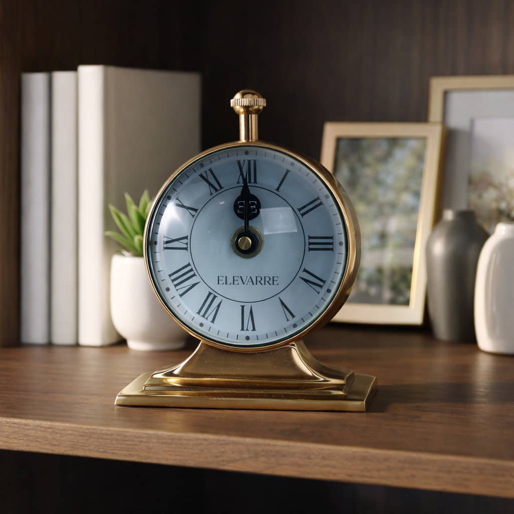 Classic Brass Roman Numeral Table Clock
