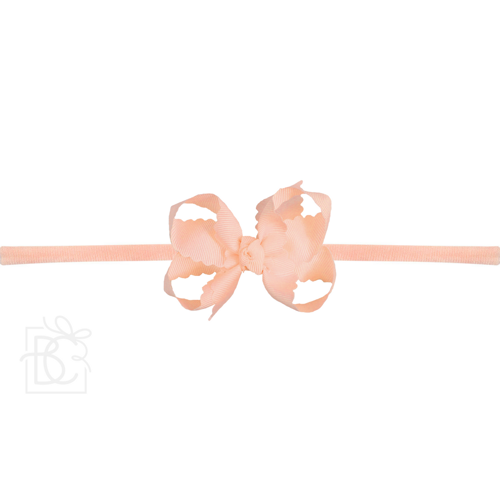 Thin Nylon Headband with Grosgrain Scalloped Edge Hair Bow