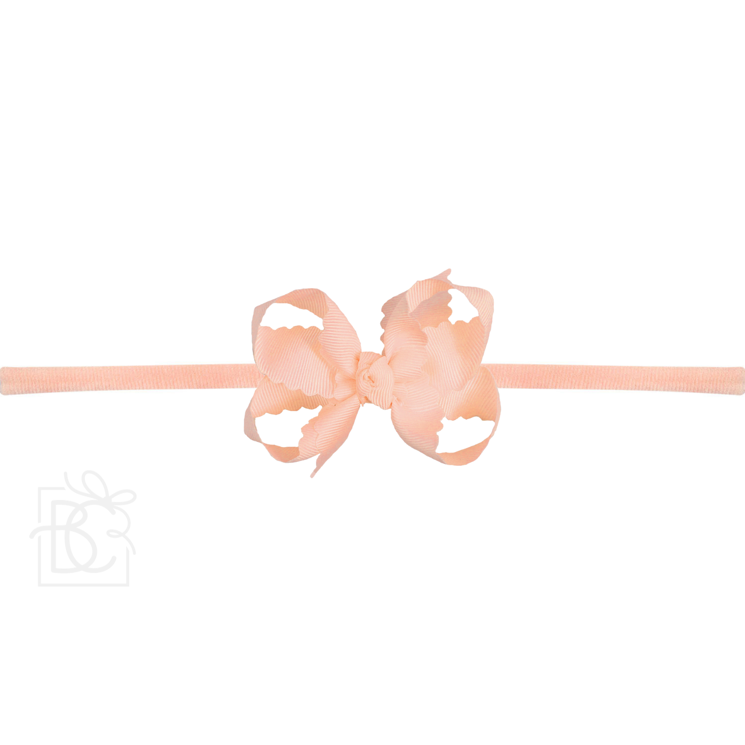 Thin Nylon Headband with Grosgrain Scalloped Edge Hair Bow