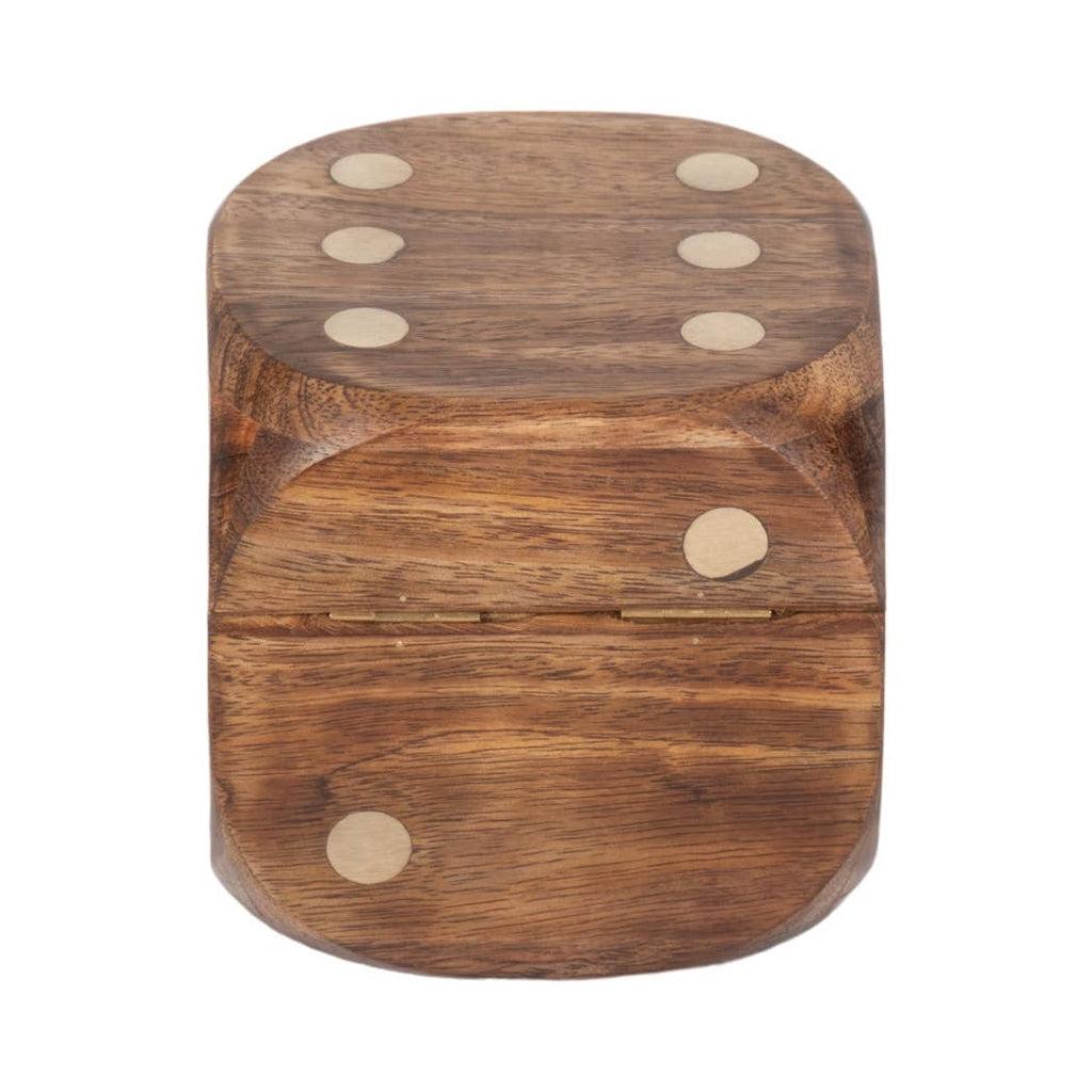 Box Game Set - Brown Mango Wood Dice-Shaped Storage, 4 in.