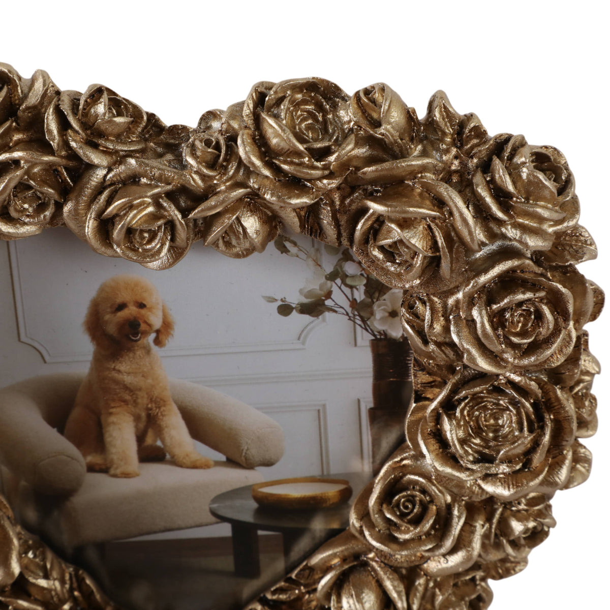 Photo Frame - Gold Polyresin Rosette Heart, 4x4 in.