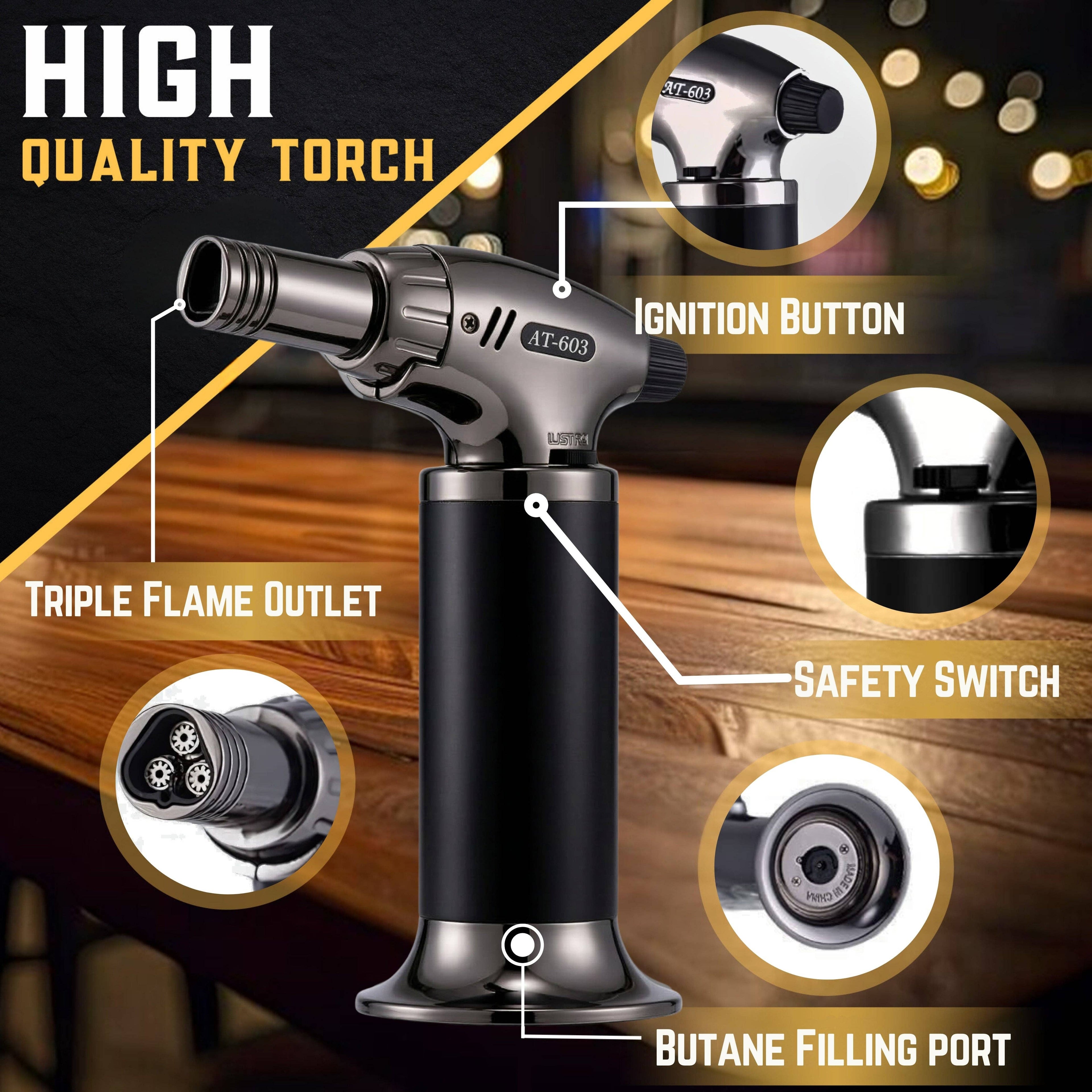 Whiskey Smoker Kit with Torch, 2 Glasses, 6 Wood Chips NO Butane