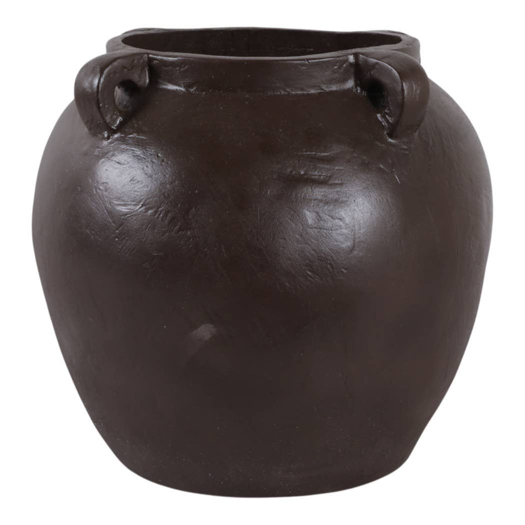 Decorative Vase - Brown Pottery Textured 4-Handle, 14 in.