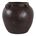 Decorative Vase - Brown Pottery Textured 4-Handle, 14 in.