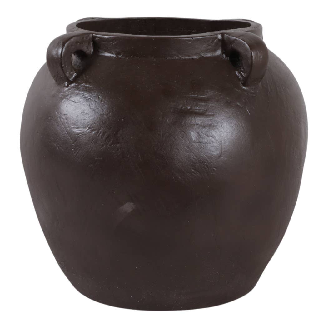 Decorative Vase - Brown Pottery Textured 4-Handle, 14 in.