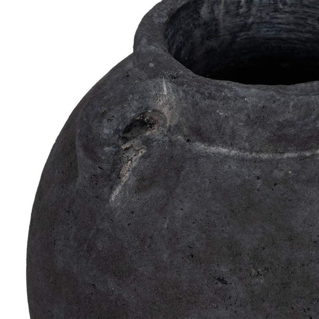 Decorative Vase - Black Ceramic Bulbous with Handle Jug, 7 in.