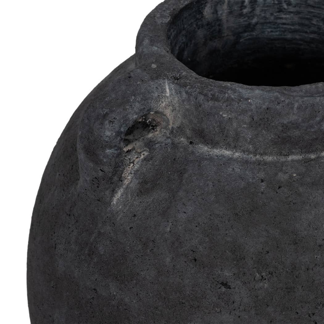 Decorative Vase - Black Ceramic Bulbous with Handle Jug, 7 in.
