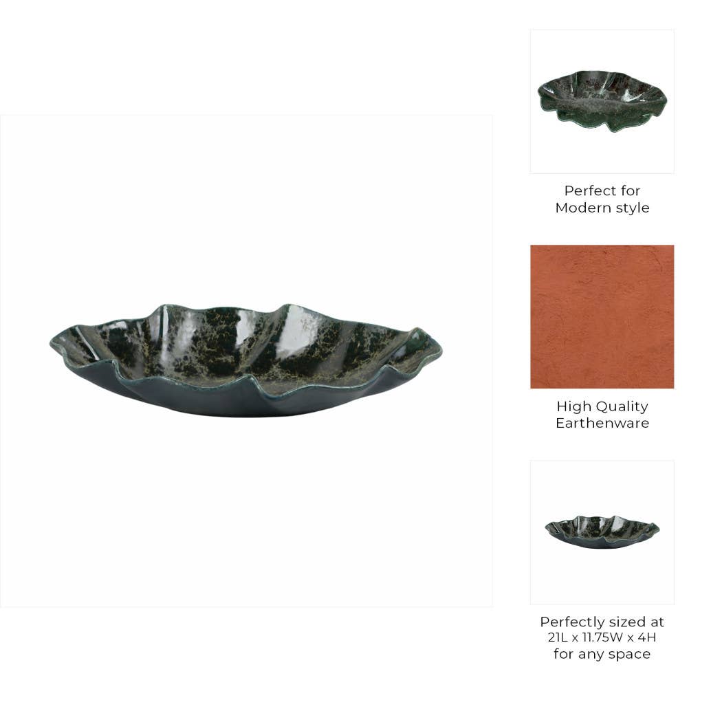 Coastal Green Wavy Edge Decorative Bowl