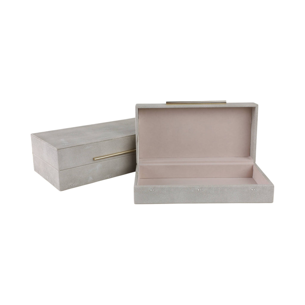Boxes Set of 2 - Ivory Wood Shagreen Rectangle, 12/14 in.