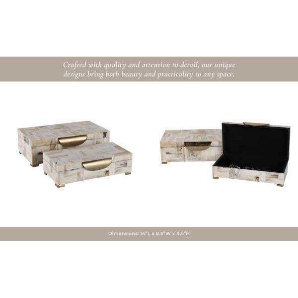 Decorative Boxes Set of 2-Tan Resin Marbled Footed, 12/14 in