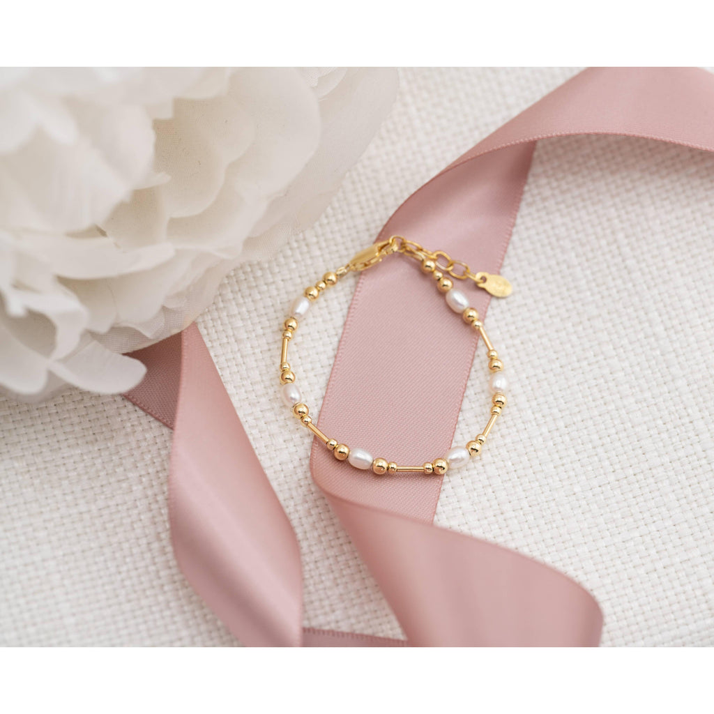 14K Gold-Plated Genuine Pearl Baby or Girls Beaded Bracelet