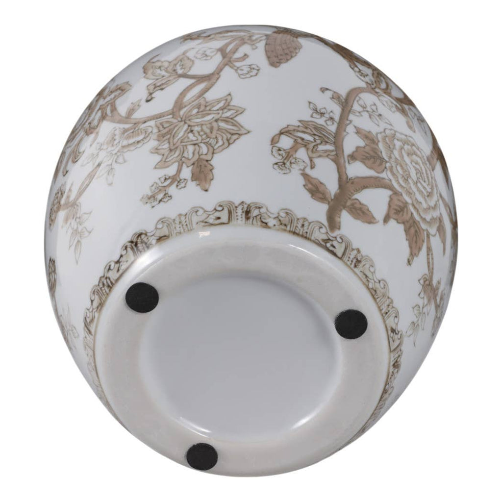 Decorative Vase - Brown/White Ceramic Bird and Vines, 10 in.
