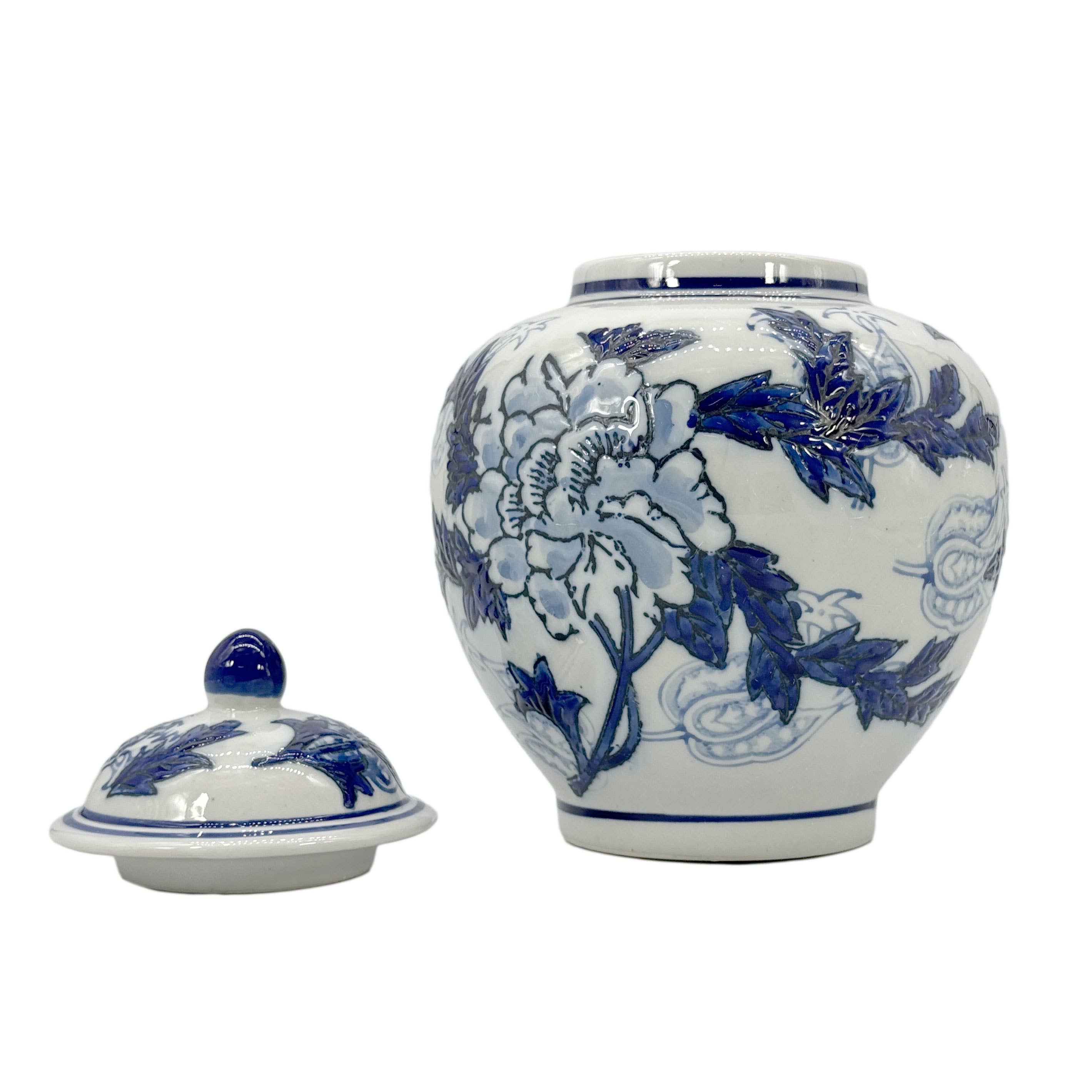 Classic Blue & White Floral Ceramic Ginger Jar 10"