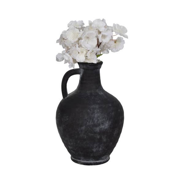 Black 12 in. Abstract Weathered Terracotta Jug with Handle